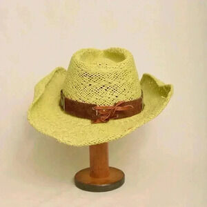 Children Bullhide Cowboy Hat Neon Yellow Straw Woven Western Leather Strap